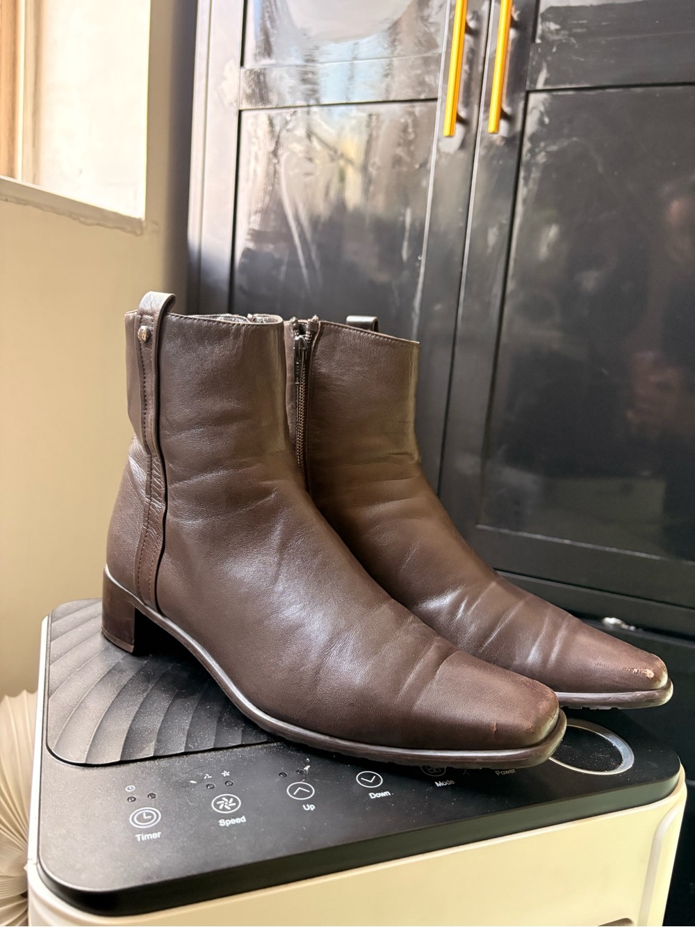 Stuart Weitzman Brown Leather Ankle Booties with Side Zip